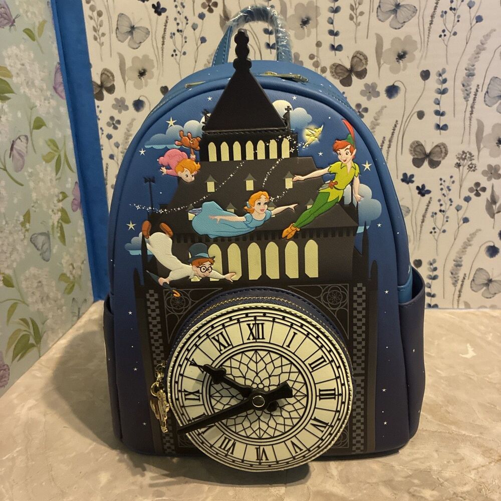 Loungefly Disney PETER PAN CLOCK TOWER Mini Backpack Glows In Dark